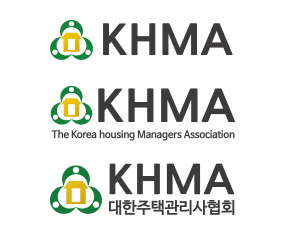 대한주택관리사협회 주택: 금색, 3사람: 녹색